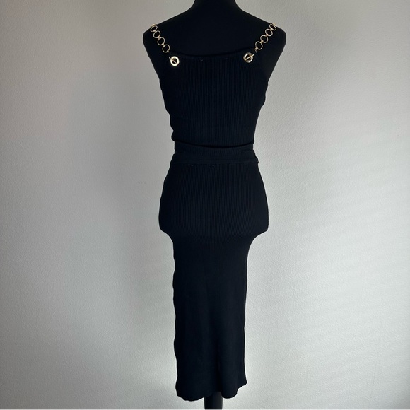 Hera Collection Black Ribbed Bodycon 2PC Set Gold Chain Tank & Skirt Size Small - Picture 8 of 10